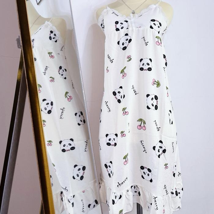 HONEYCOZY Daster Import Bra Tali 1 Free Cup Bra Desain Panda Ceri Katun Organik Adem Nyaman untuk Wa