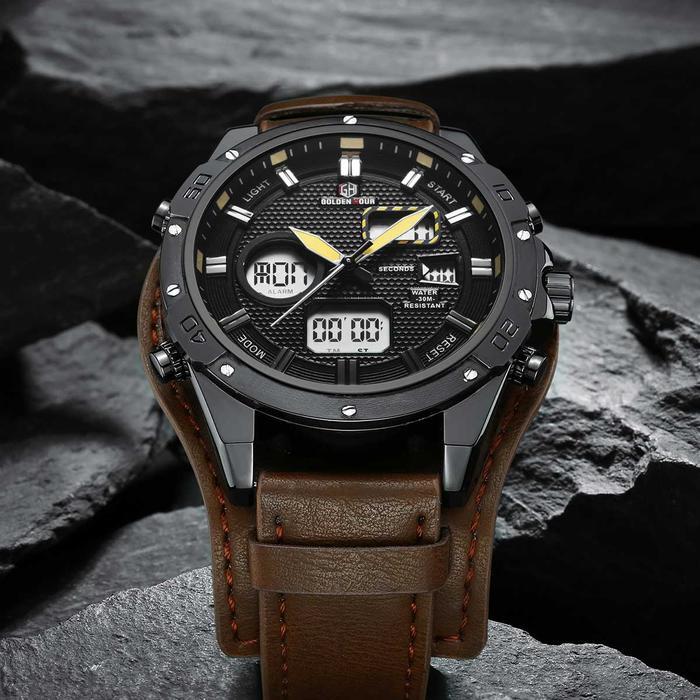 (EXCLUSIVE) Jam Tangan Sport Pria Analog-Digital Golden Hour GH-117 Luminous Menyala dalam Gelap den
