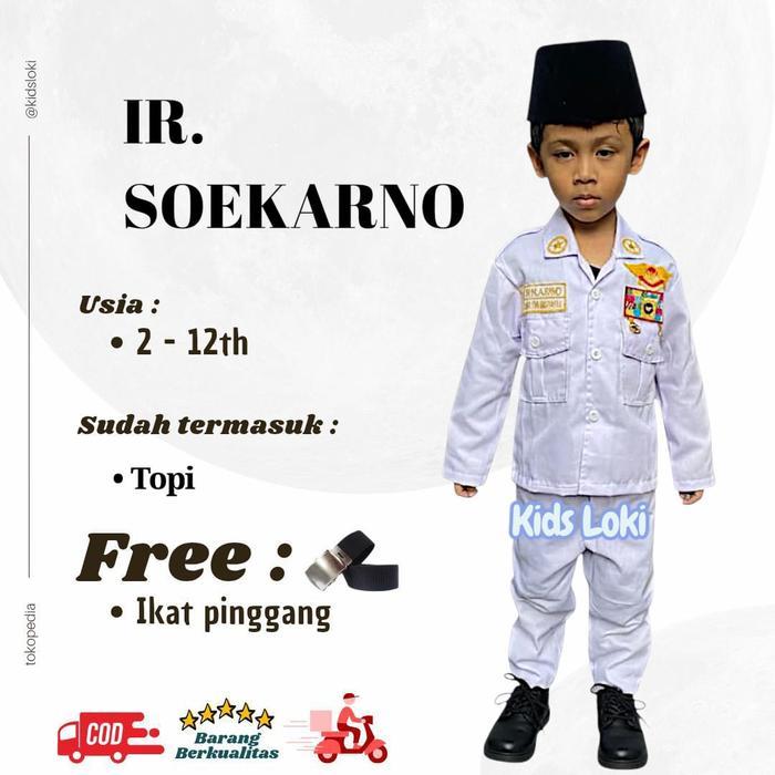 BIG SALE Kids Loki Baju Soekarno Pakaian Sukarno Tema Pahlawan Profesi Anak Usia 3-12 Tahun Termasuk