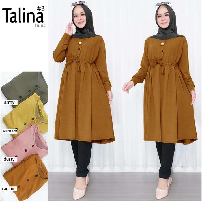 Talina tunik Bahan Crinkle Airflow / tunik murah kekinian Dress Gamis lengan karet muslim panjang ba