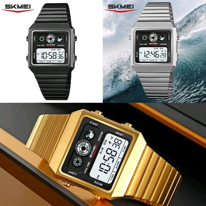 SKMEI 2450 Original kD=33.7mm Stainless Strap 2 Time, Alarm, Date, Week, El Light, Timer Water Resis