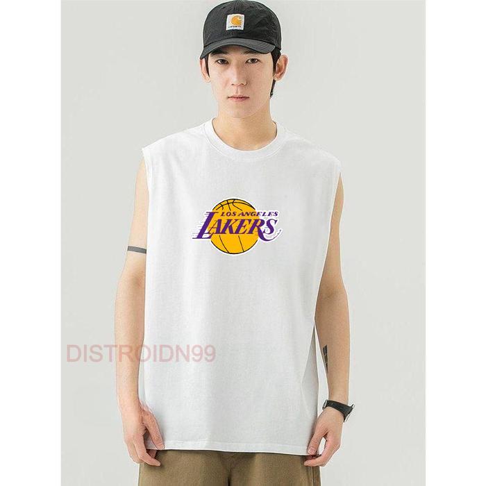 Singlet Pria Dewasa Lakers Los Angeles Trendy Singlet Pria Gym Santai Kaos Lekbong Cowok Fitnes Ukur