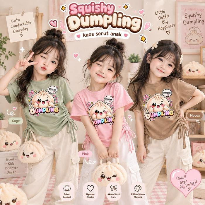 Baju Serut Anak Perempuan Squishy Dumpling Bahan Knit Japan Line Premium Lembut Melar Usia 1-12 Tahu