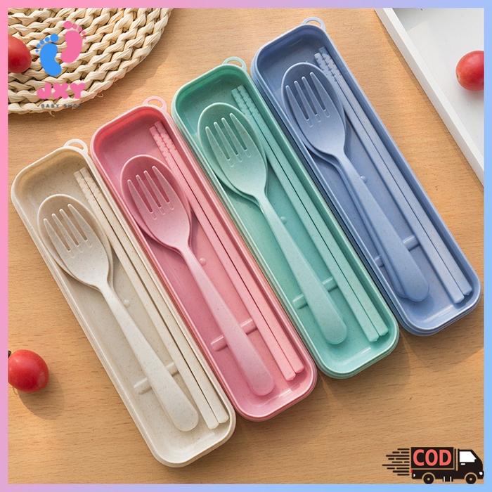Set alat makan/Alat Makan Bahan Jerami Gandum/Sendok garpu sumpit set/Sendok korea set/SET SENDOK GA