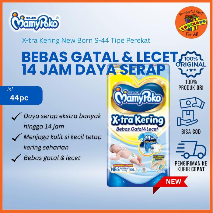MAMYPOKO X-tra Kering NB-S44 Tipe Perekat - Popok Perekat Sekali Pakai
