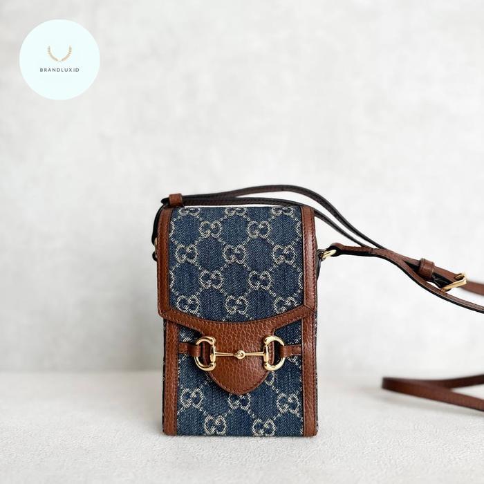 Gucci Mini Phone Bag Horsebit 1955 Supreme Denim / Ebony Brown