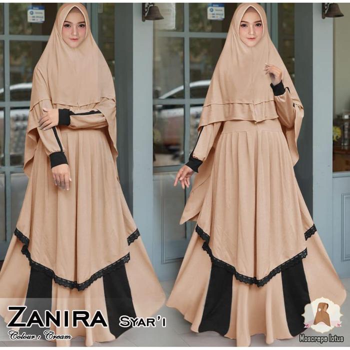 ZANIRA SYARI CREAM PEACH TOSCA LIGHT KREM TOSKA MUDA FIT SIZE XL XXL LD 110CM SET GAMIS HIJAB JILBAB
