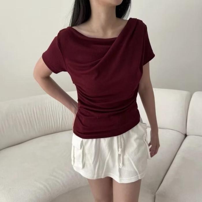 NU TOP ATASAN KNIT WANITA KOREAN TOP  Baju Pendek Cewek Kaos Casual Dewasa Crop Panjang Basic Rib Pu