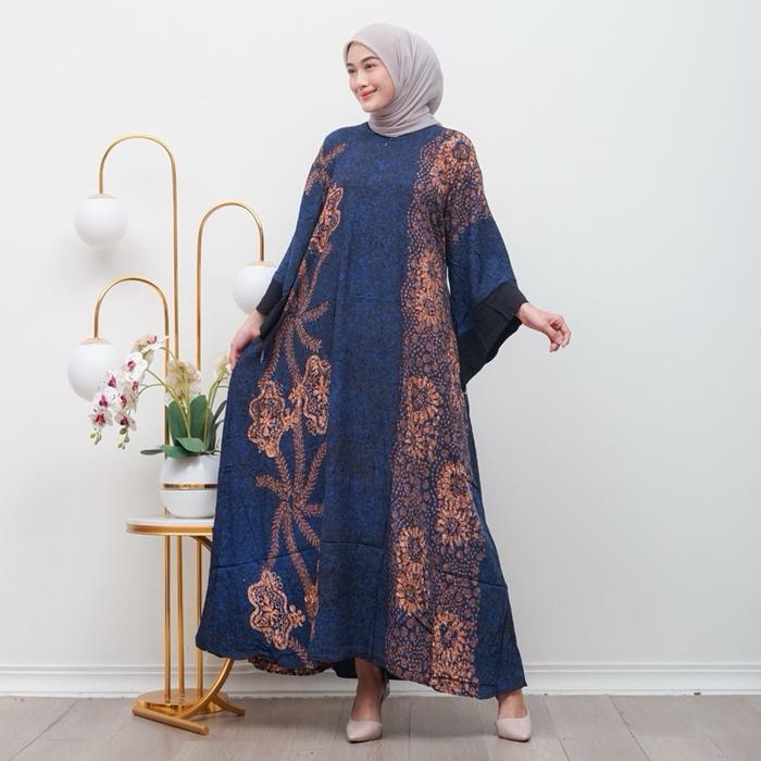 Kaluna Dress Rayon Premium Busui Lengan Panjang Homedress Motif Batik Cap Pekalongan Tebal Jumbo Ade