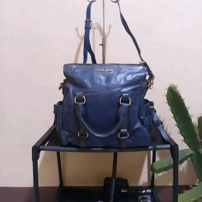 Miu Miu Bow Bag Navy Leather Handbag Original