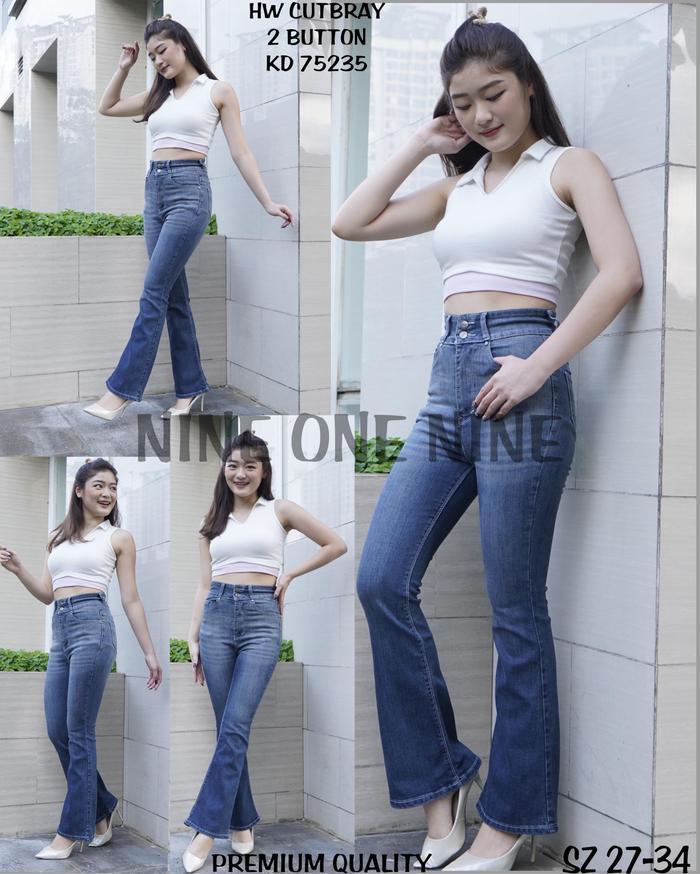 TERLARISSSS import Celana Jeans Wanita This Jeans Stay Basic Highwaist Cutbray Aix Kancing 2 - Stret