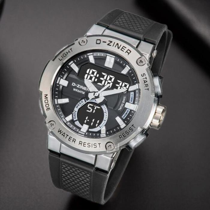 Dziner Jam Tangan Pria 8279 Rubber Double Time Water Resistant 3 ATM