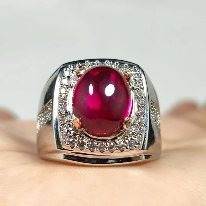 COD CINCIN PRIA AKIK PERMATA MERAH SIAM OVAL CHATAM RING PERAK BANGKOK 926 SIAP PAKAI