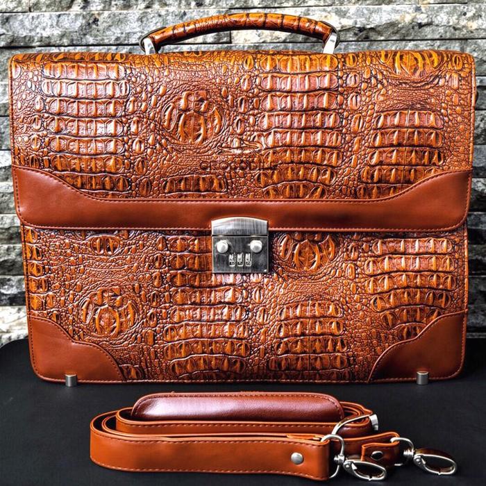 Crocodile Soft Sided Brief Case With Lock and Key High End Case / Tas Pria Crocodile Original / Tas 