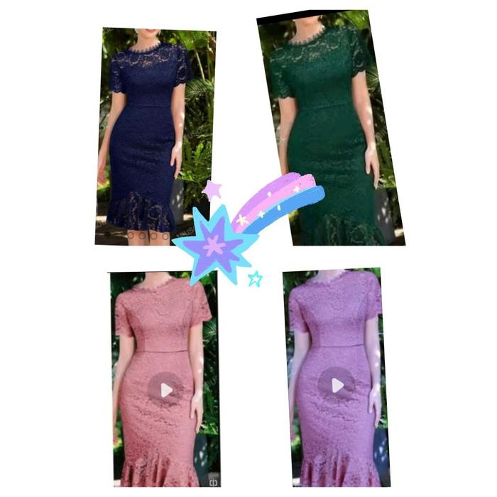 NEW Dress Brokat Duyung Lengan Pendek Bunga-Renda S-XXXL