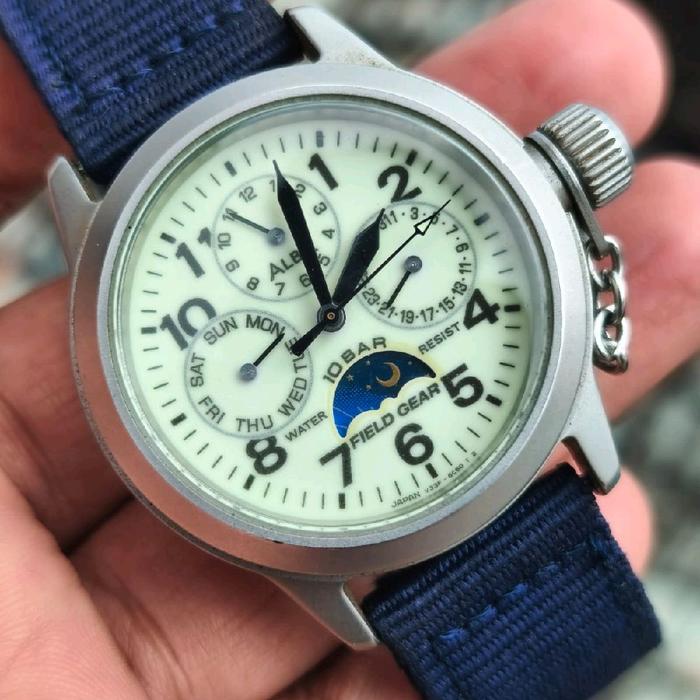 SEIKO ALBA FIELD GEAR TRIPLE DATE MOONPHASE FOSFOR DIAL (EXTREMELY RARE)