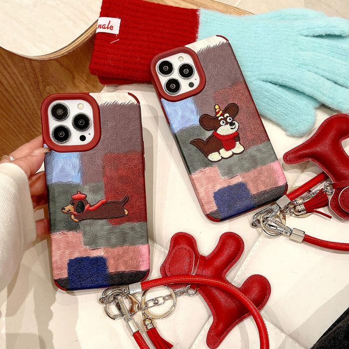 case iphone 17 16 15 promax 14 13 promax pro leather dengan motif emboidery