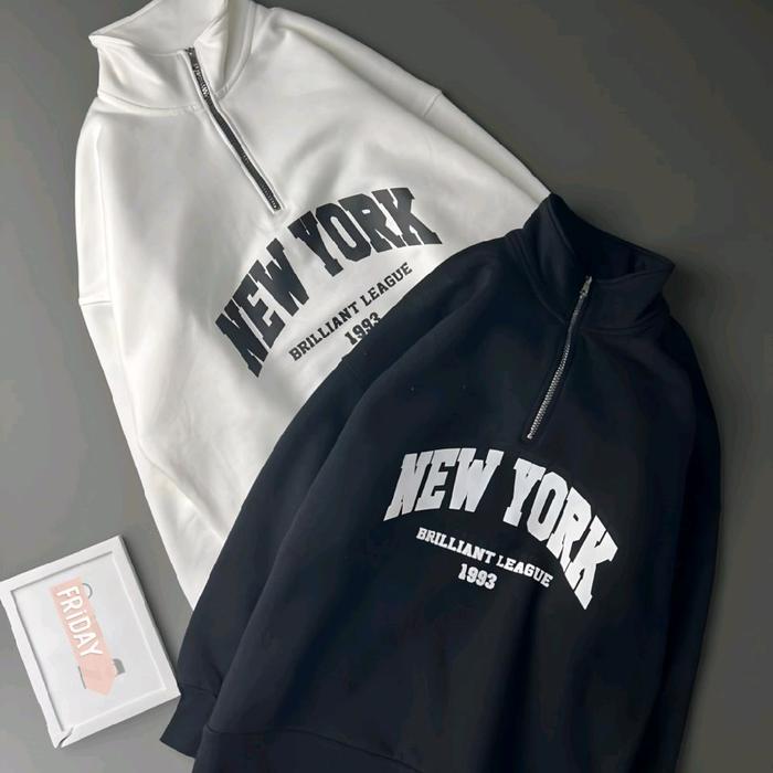 Jaketin Aja - Sweater Half Zip NEW YORK NY Big Size ( S - XXXXXXL 6XL ) Jaket Korean Ulzzang Style J