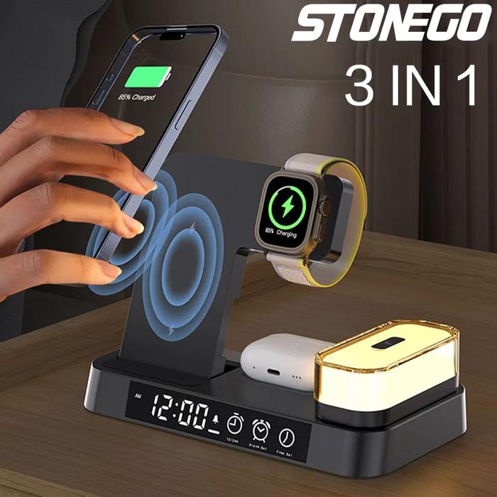 3 IN 1 30w Foldable Wireless Charger Clock Rgb Compatible with IPhone 13 12 Pro Max Apple Watch 7 6 