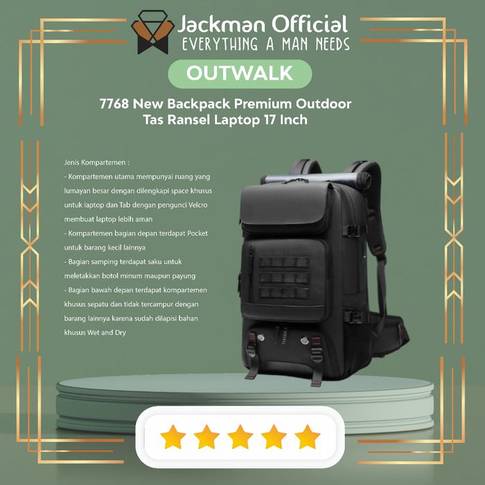 OUTWALK 7768 New Tas Ransel Laptop 17 Inch Outdoor dengan Desain Kokoh dan Fungsional Backpack Outdo