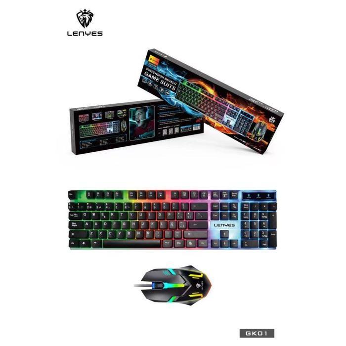 LENYES Paket Gaming Keyboard dan Mouse GK01 RGB Kabel USB Wired