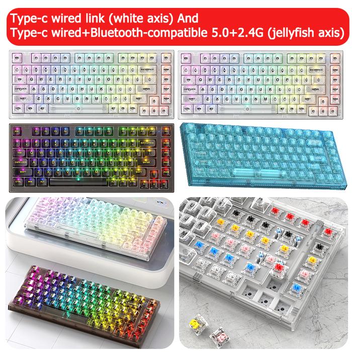 82 Keys Gaming Keyboard 3 Modes Transparent Mechanical Keyboard