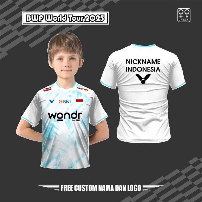 Jersey anak timnas Badminton fajar fikri juara Indonesia BWF World tour finals 2025 Kaos HSBC BWF Wo