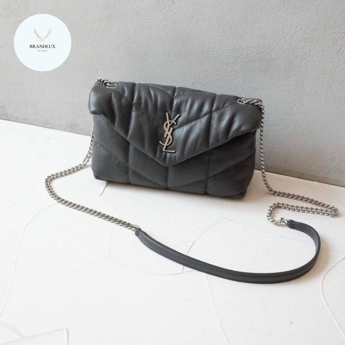 YSL SAINT LAURENT MINI LOULOU PUFFER TOY BAG IN QUILTED LAMBSKIN GREY