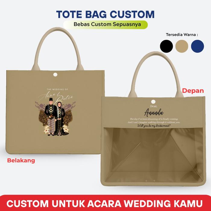 Tas Totebag Custom Bahan Polyester D3000 Tebal / Tote Bag Tas Mika Transparan Tas Belanja Tas Lapto