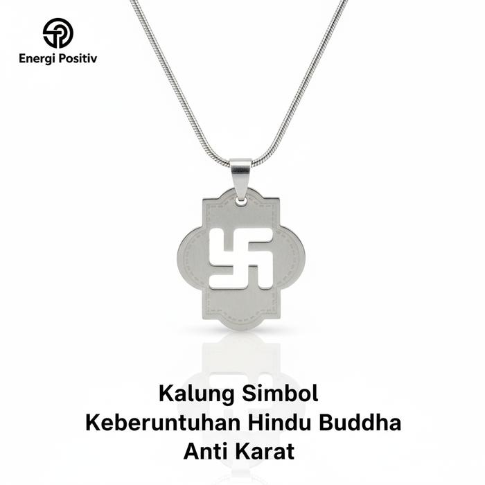 Kalung Liontin Swastika Titanium Pria Wanita / Kalung Simbol Keberuntungan Hindu Buddha Anti Karat