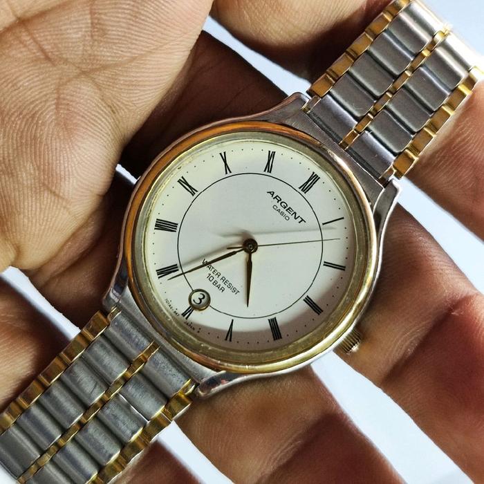 Jam Tangan wanita Casio Argent MTW 110 Original mesin ETA swiss kombinasi silver gold casio bekas MT
