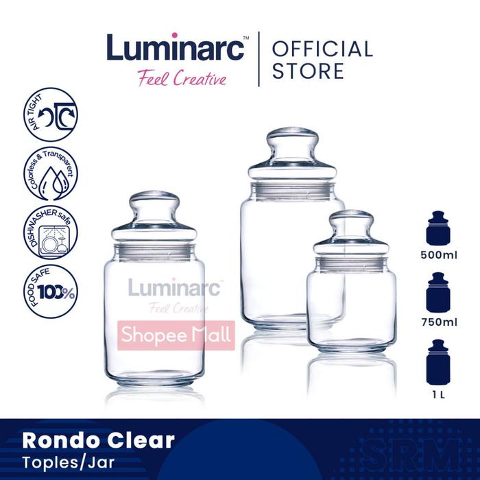 READY LUMINARC Jar/Toples Kaca Rondo Clear 500ml/750ml/1L