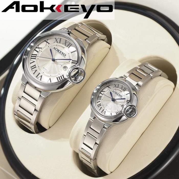 AOKEYO K01 Jam Tangan Couple Original Safir Pria/Wanita  Tahan Air Bisnis Kasual Tali Stainless Jam 