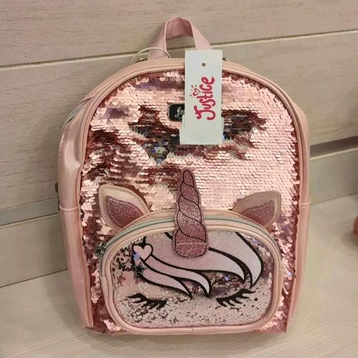 Tas ransel anak Justice mini backpack unicorn sequin rose gold