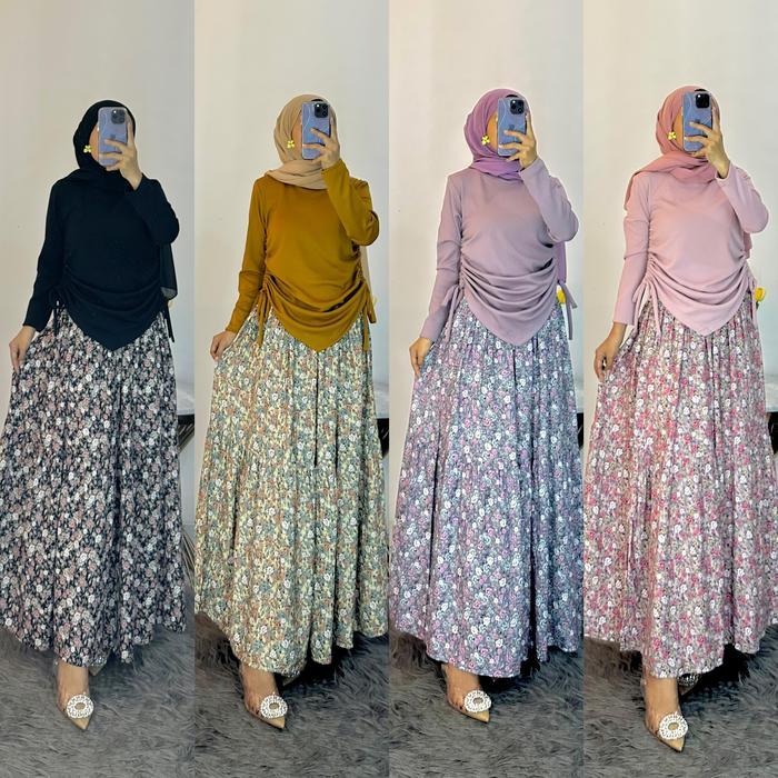 Qla982 Set Atasan&Rok - Bahan Knit Premium&Rok Rayon Bunga Terbaru !!!