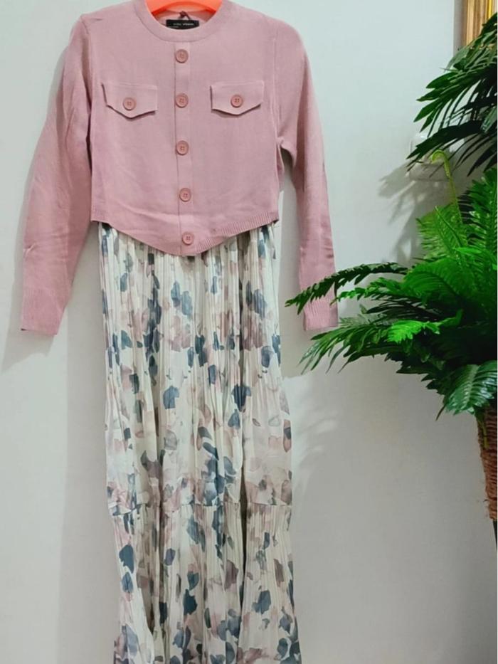 GAMIS MOTIF BUNGA KOMBINASI PLISKET