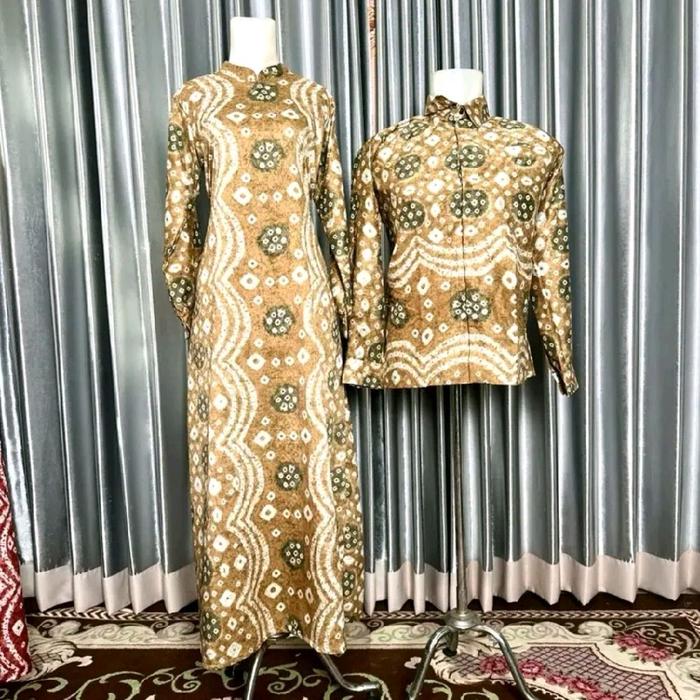 Couple Gamis Tunik Kemeja Pria Jumputan Bahan Sutra Silky Seragam Keluarga Kemeja Gamis Dan Tunik Si