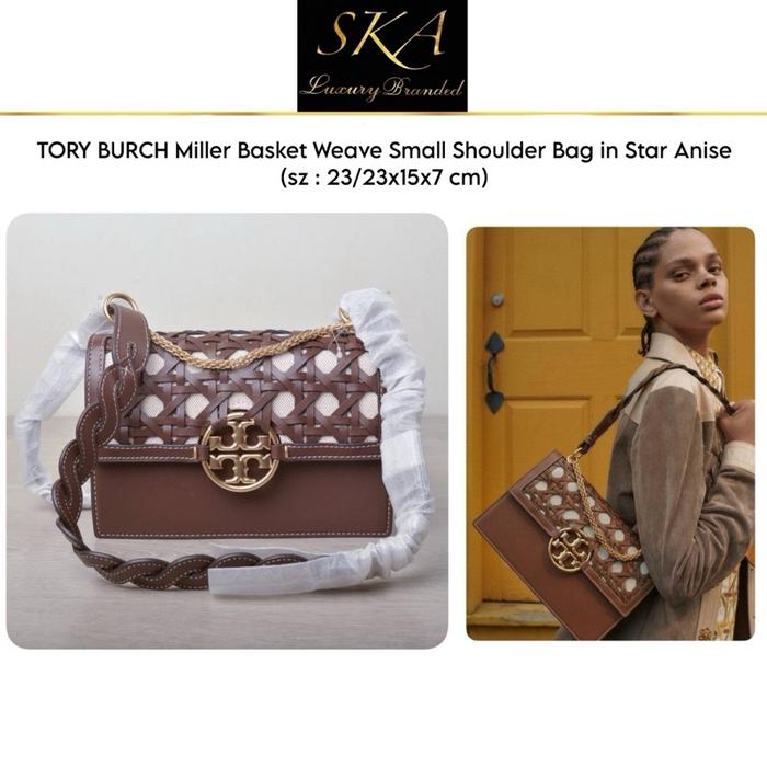 Tory Burch Miller Basket Weave Small Shoulder Bag in Star Anise