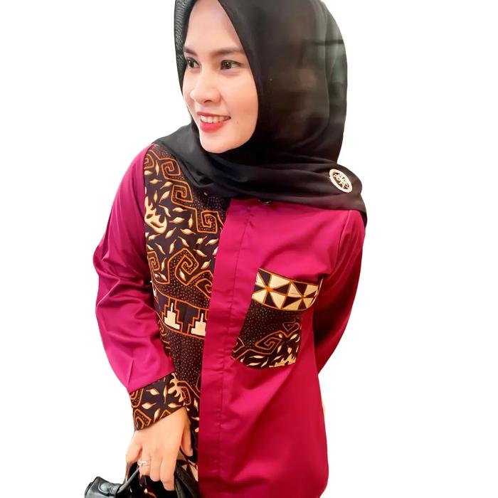 Biya Batik Lampung Maroon Katun #batiklampung  Dewasa Bahan Rayon Baju atasan  Wanita