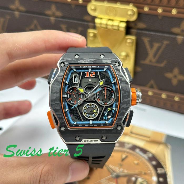 MCLAREN W1 SWISS TIER 5RichardMille RM65-01 Carbon Watches Black Rubber Strap 44mm