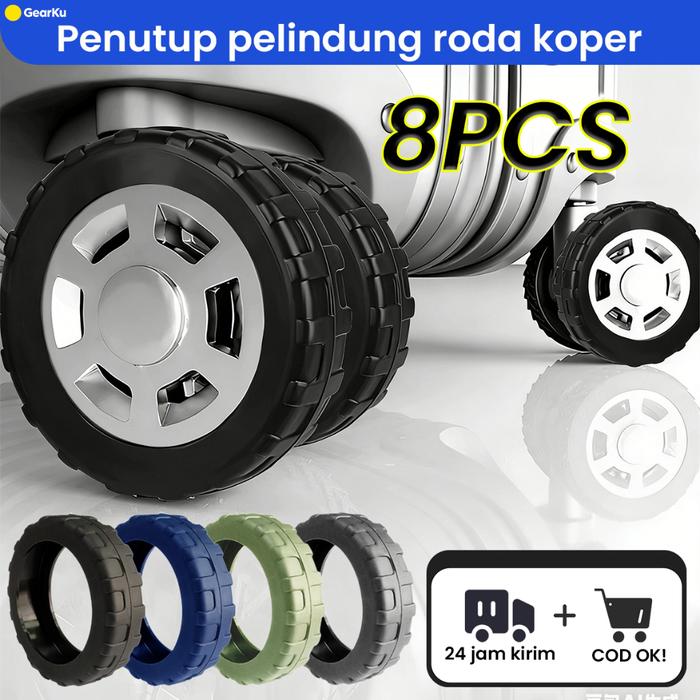GearKu 8PCS Ring Silikon Pelindung Roda Serbaguna untuk Koper & Kursi Kantor 55-68mm 6 Warna Redam S