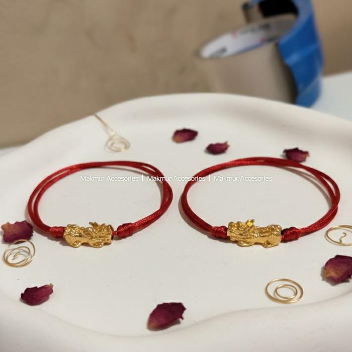 Gelang Bangles Naga Pixu Keberuntungan Tali merah Gelang Merah Gelang Naga Emas