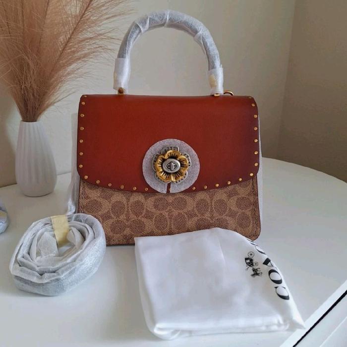 Ready Coach Parker Top Handle Signature Tan Black