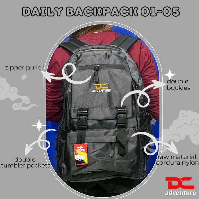 DC ADVENTURE 01•05 HITAM Tas Ransel Perempuan dan Laki-laki Tas /Backpack Kualitas Premium Tas Lapto