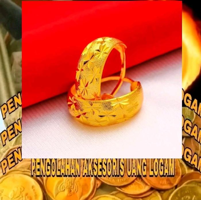Anting clip gold motip batik earring anting koin terbuat dari koin asli tahun 1990-1999