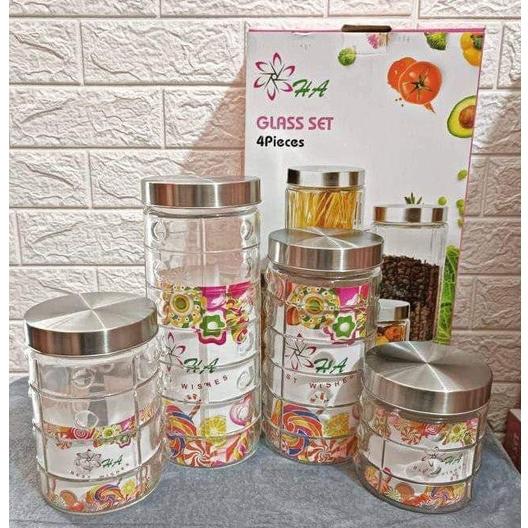 Toples Kaca Diamond Glass Toples Mewah Kue Lebaran Set 4 Pcs Kaca Tebal