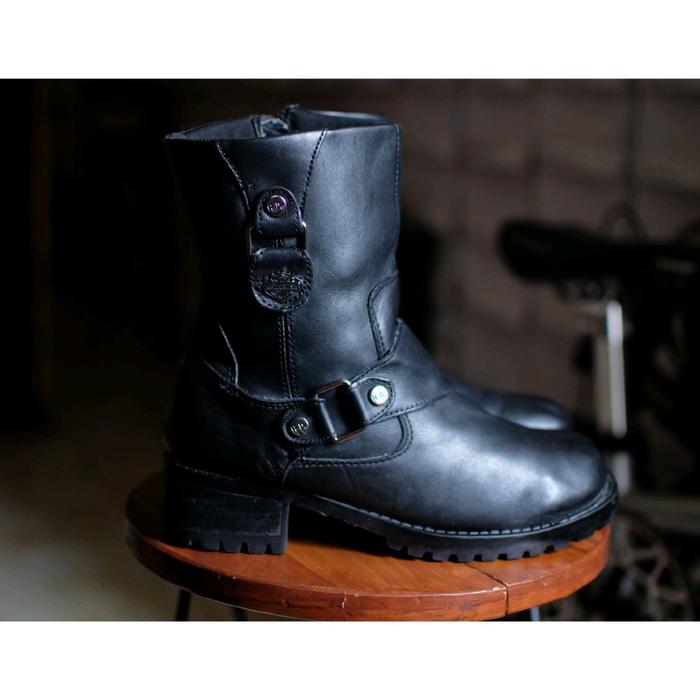 Sepatu Boots Motor Motoran Harley Davidson Zipper Leather Riding Kulit not Eiger Paraboot Kleman Tod