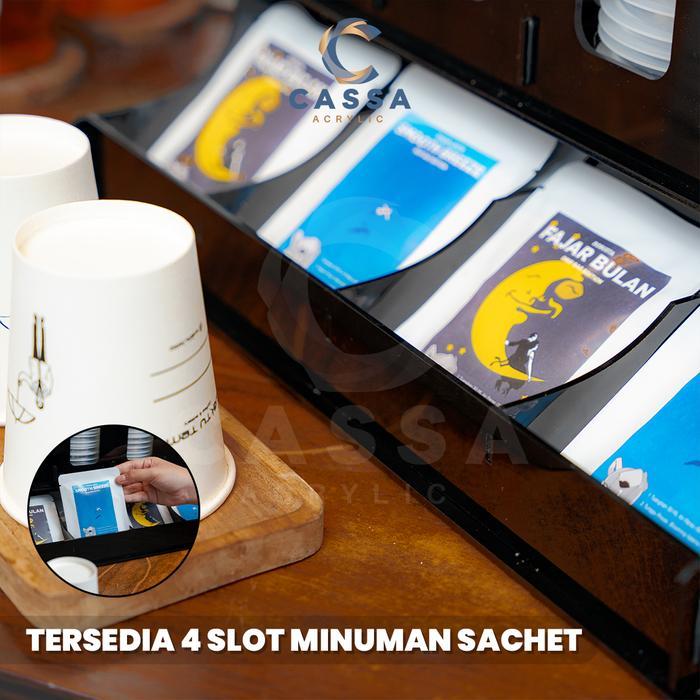 Rak Paper Cup dan Kopi Sachet Organizer Akrilik 4 + 4 Slot