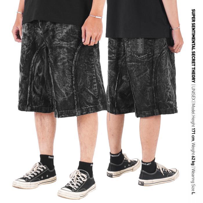 NEW PRODUK SSST X LIQUE ID BAGGY SHORT DENIM PANTS WASHED BLACK THANKYOU & HAPPY SHOPPING :)