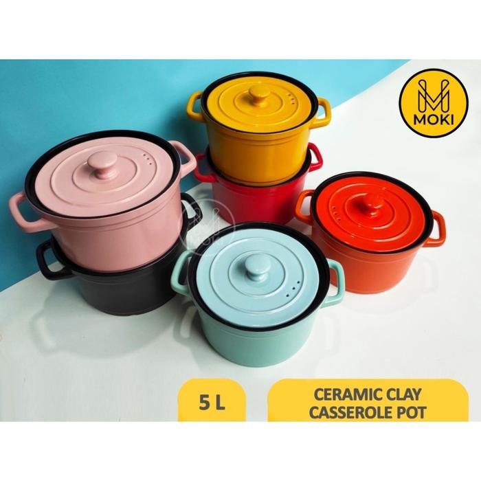 MOKI Enamel Ceramic Clay Casserole Stew Pot 5 Liter